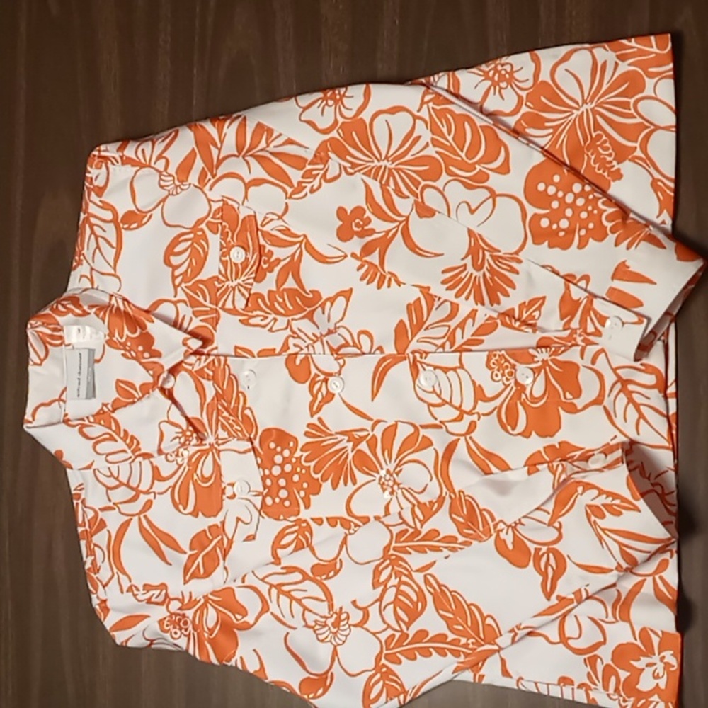 Alfred Dunner Full Button Orange Flowered Blazer w Bead Embellishments 14P